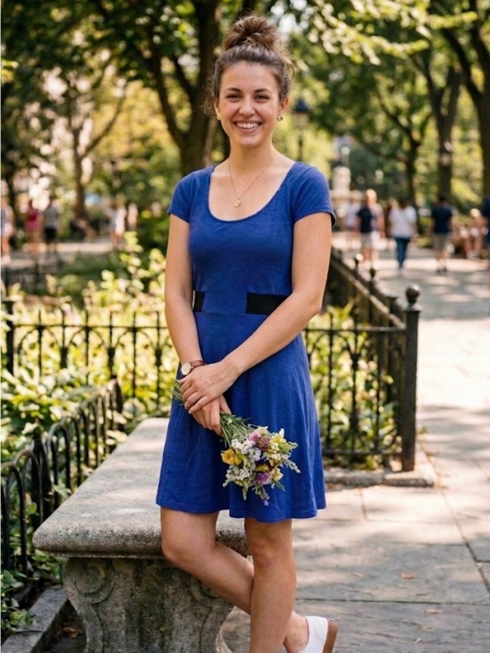 American Eagle Blue Mini Dress with Black Waist Accents